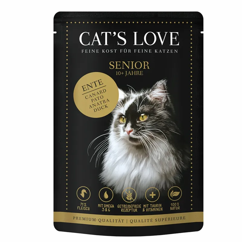 Begrenztes Angebot Sparpaket 12 x 85 g Cat's Love Senior Ente Katzen Nassfutter